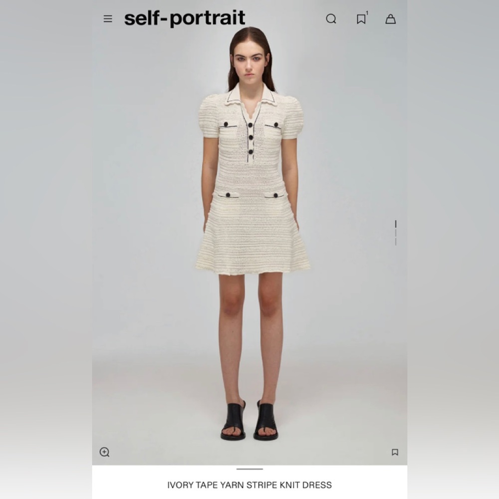 Self Portrait IVORY TAPE YARN STRIPE KNIT DRESS